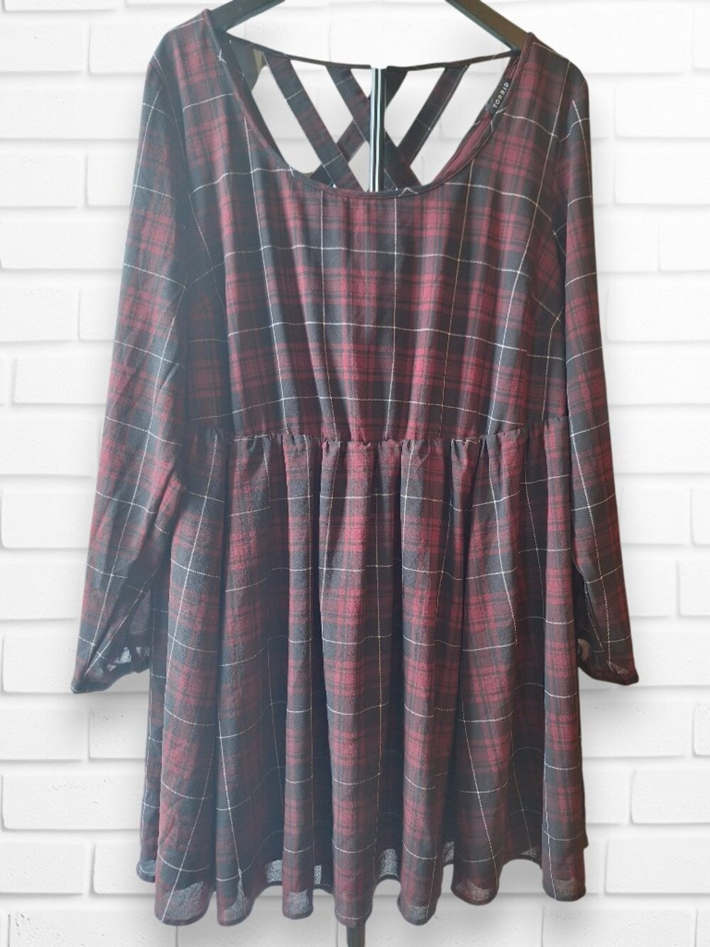 Torrid Plaid Mini Georgette Criss Cross Back Skater Dress 3X Punk Babydoll